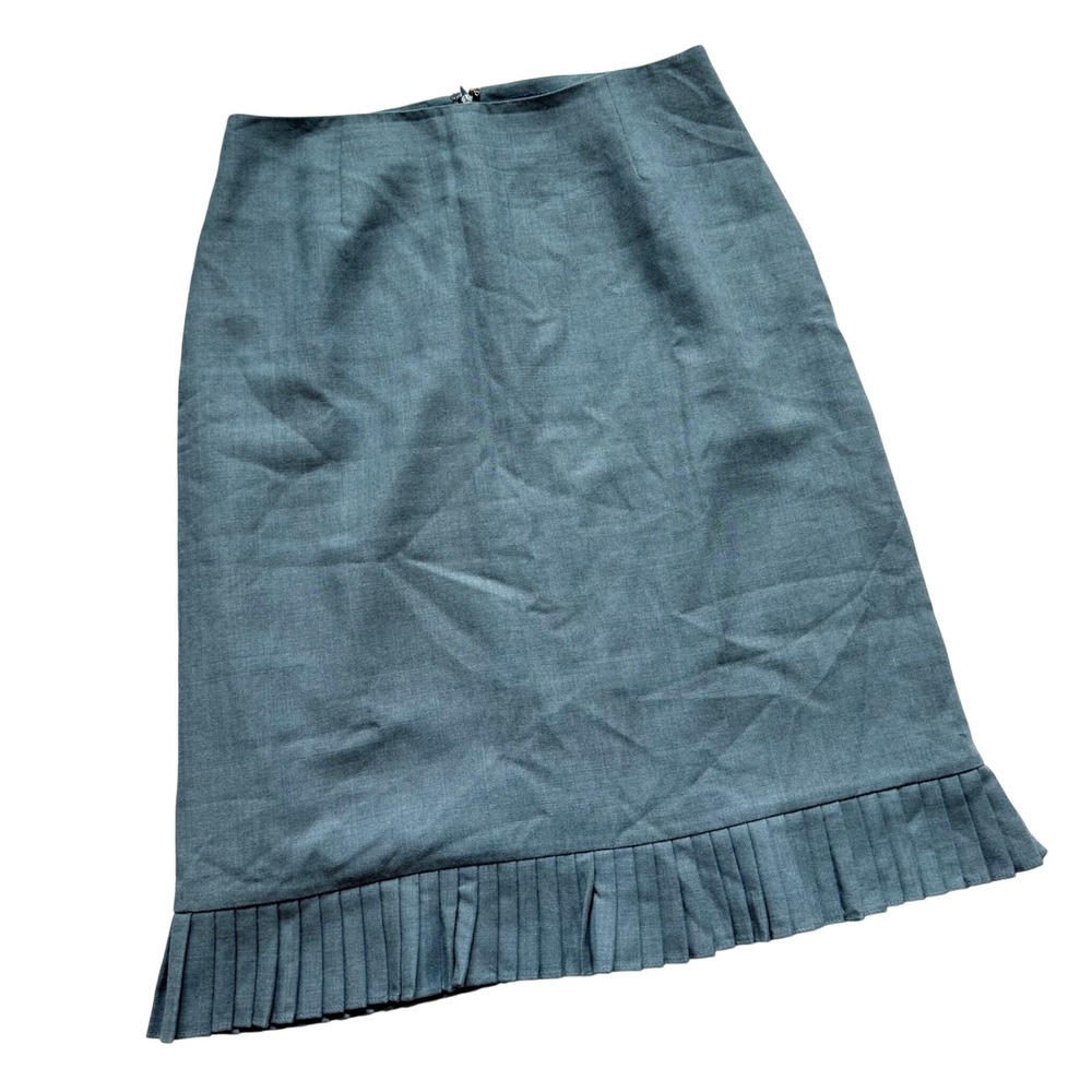 Ann Taylor Pencil Skirt Size 6 Teal Wool Blend Midi Pleated Ruffle Hem Retro